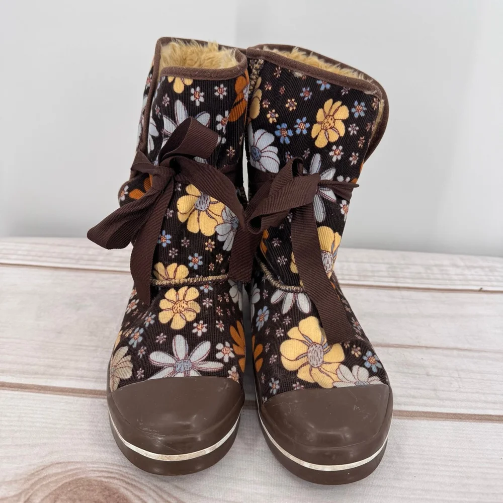 No Boundaries Lexie Boots Brown Corduroy Retro Floral Flower Power Boho Hippie 8